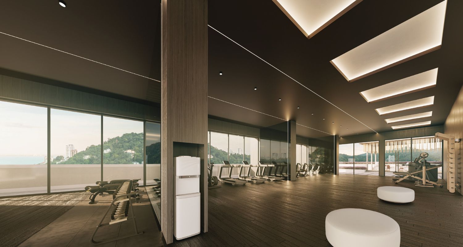 Waterstone gymnasium with sea and hill views