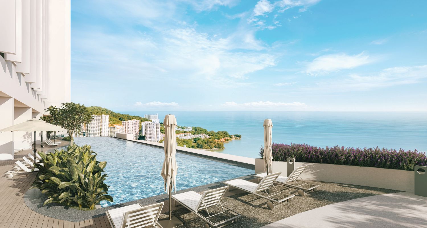 Swimming pool and open deck overlooking the sea